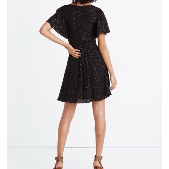 Madewell Cape Sleeve Mini Dress in Metallic Dots Black Size 2 New NWOT - Picture 3 of 13